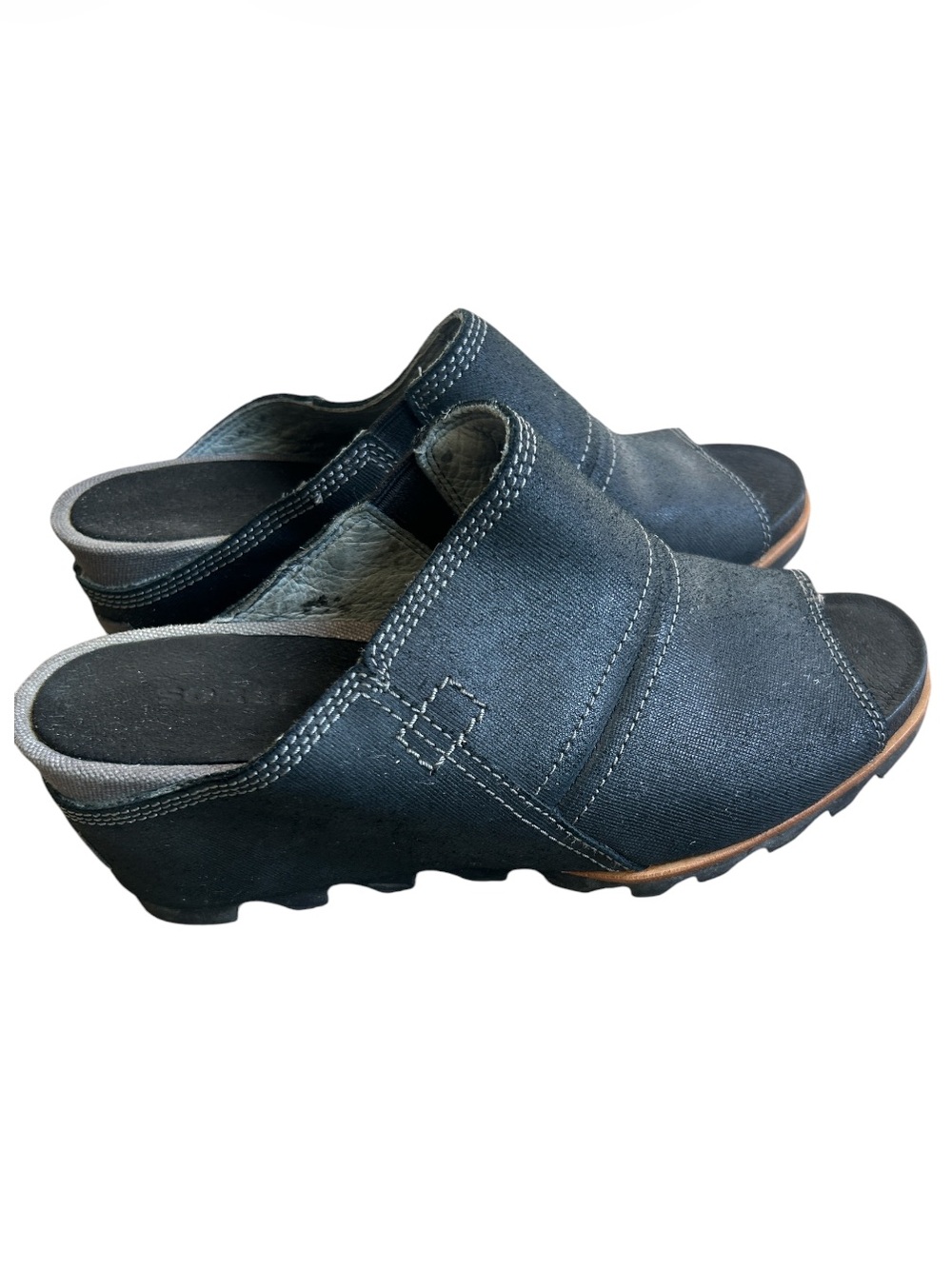 Sorel Joanie Mule Black Leather Wedge Sandals Size 9